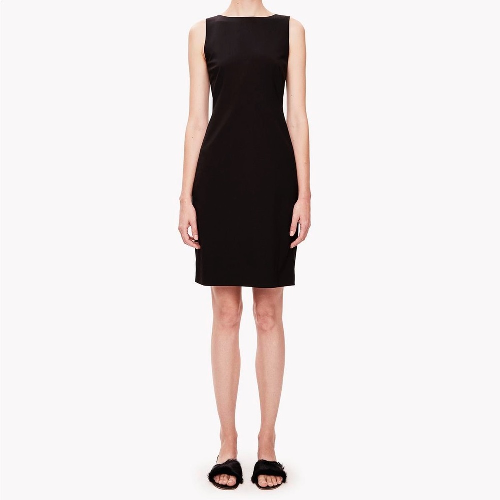 Theory black stretch wool shift dress flawed sz 2