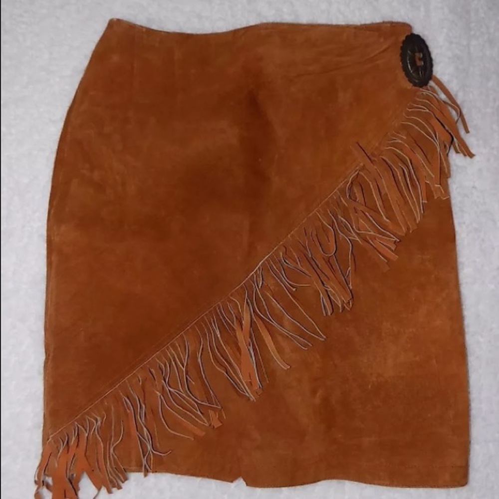 BLOOMINGDALES Western GENUINE LEATHER Fringe Skirt
