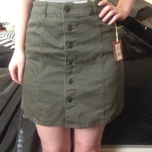 Olive denim button up skirt