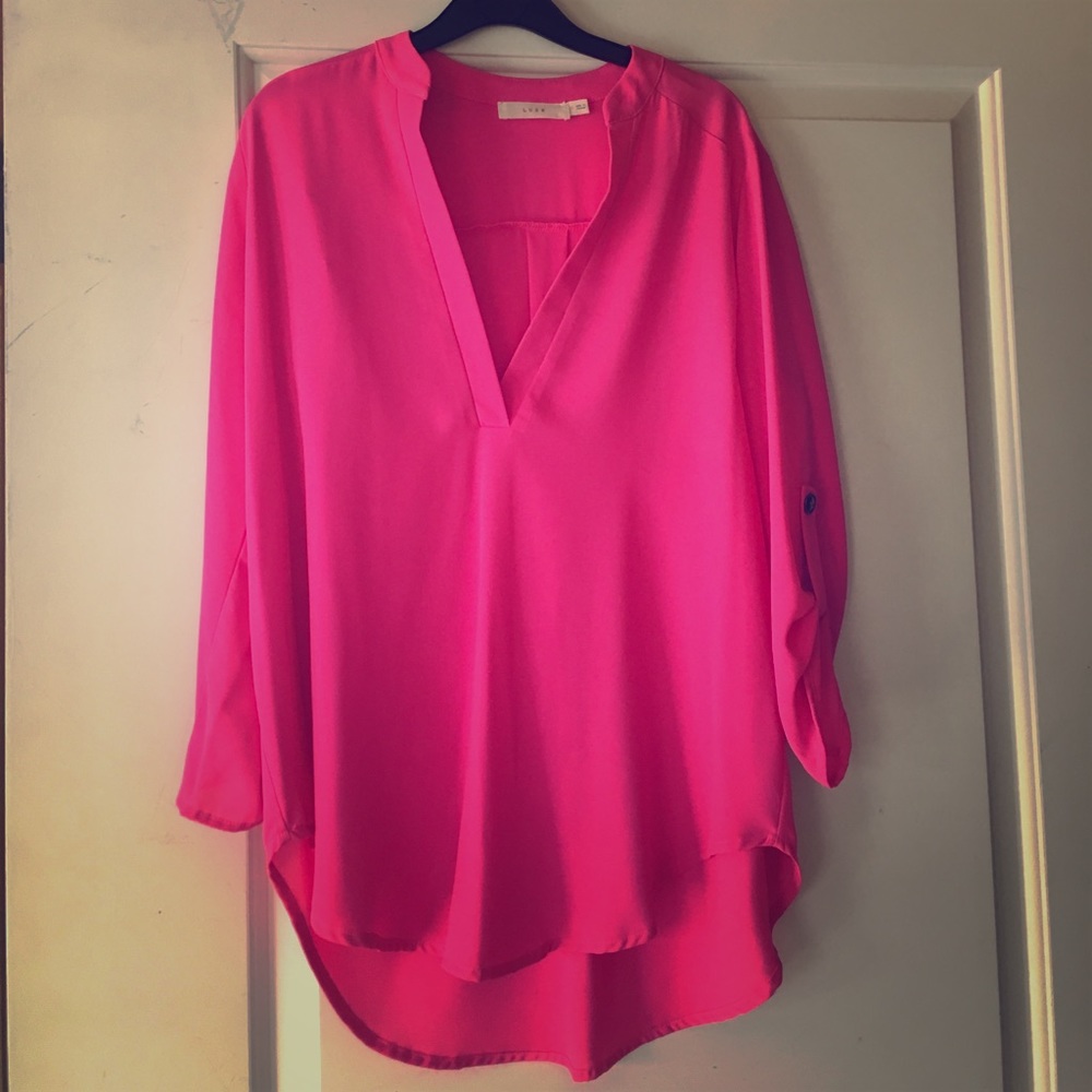Hot Pink silky v neck top