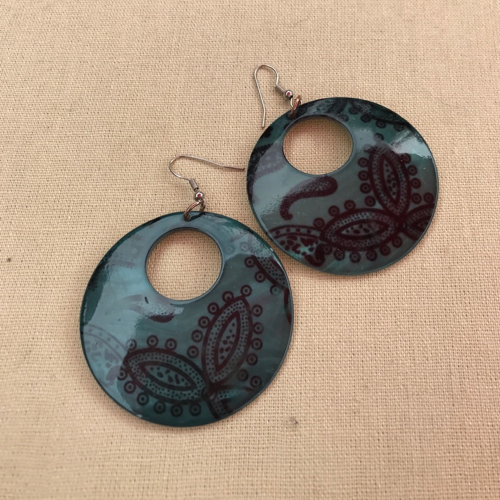 Teal Paisley Shell Earrings