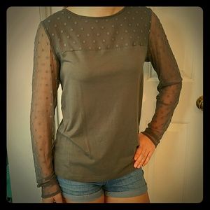 Loft grey lace sleeve shirt