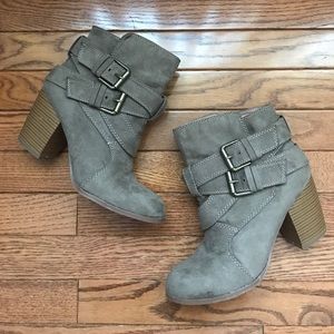 taupe buckle booties