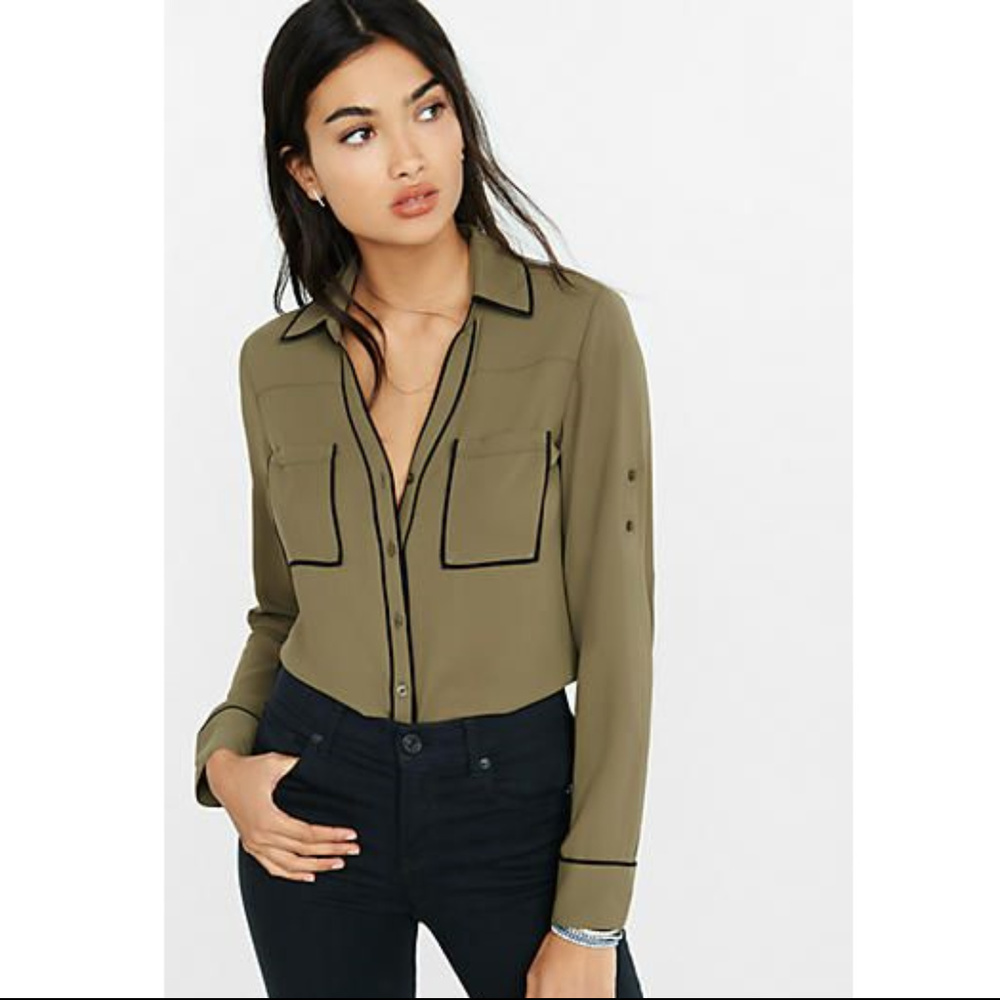 Slim fit olive contrast piping portofino shirt