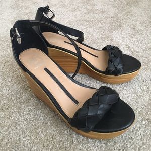 Black Braided Strap Wedges