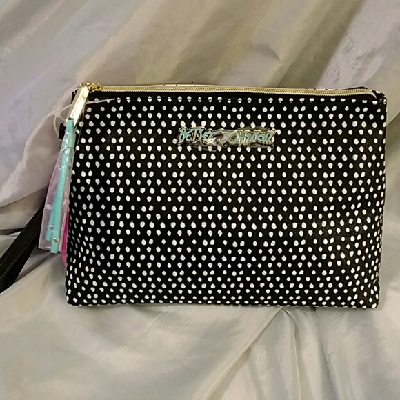 Hold Betsey johnson cosmo pouch NWT aqua bLK - Picture 1 of 4