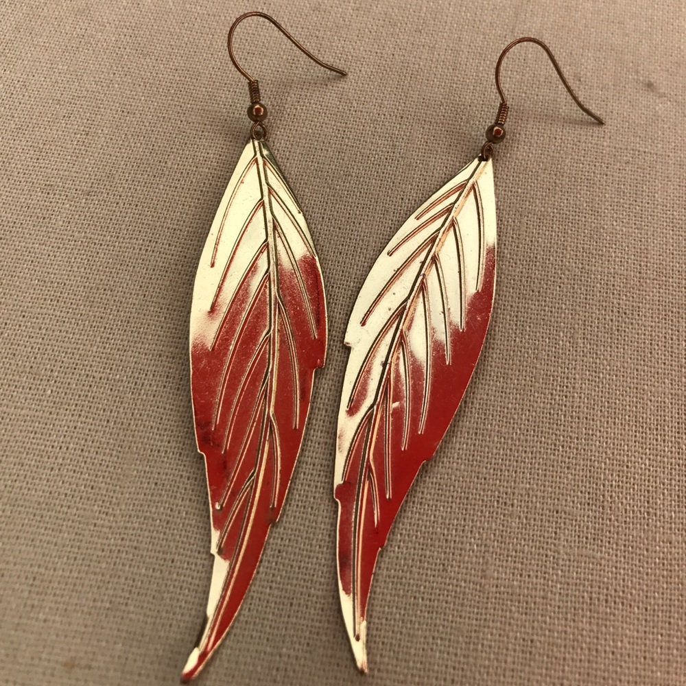 Long Gold Feather Earrings