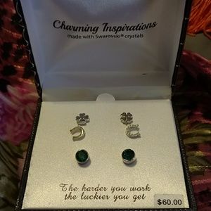 Silver Swarovski Crystal 3 Pair Earrings NWT