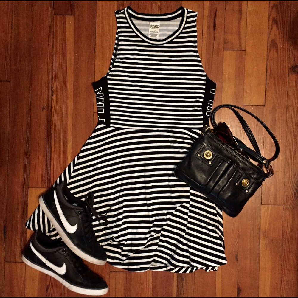 VS PINK Striped Black & White Skater Dress