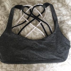 Lululemon sport bra gray, straps black/white