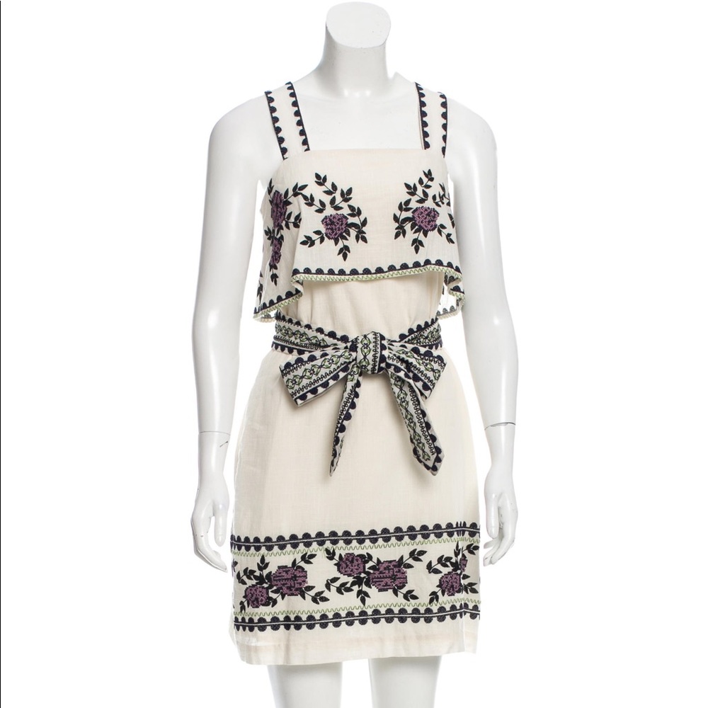 SUNO Ivory Boho Cross Stitch Embroidered Dress 4