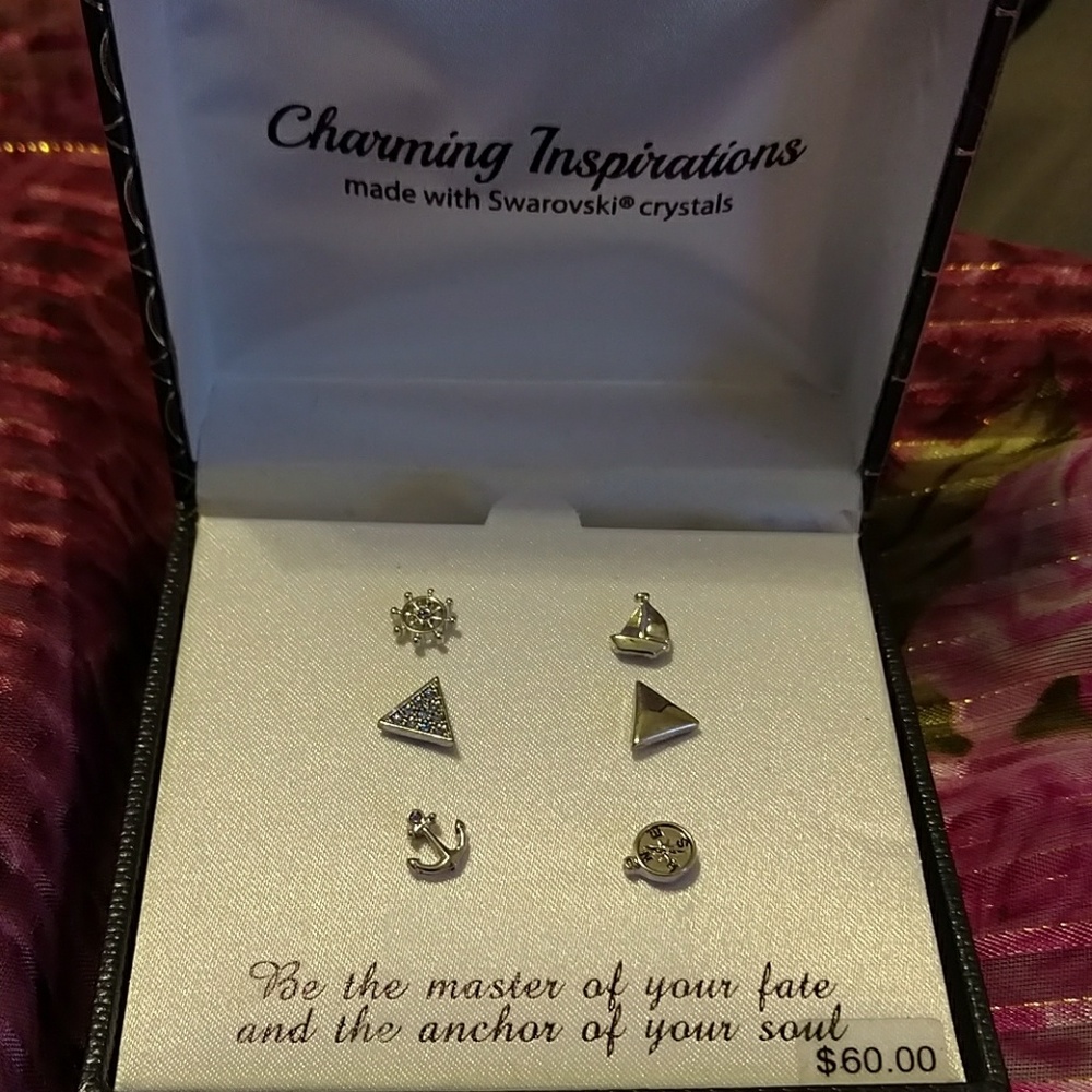 Silver Swarovski Crystal Earrings 3 Pair NWT