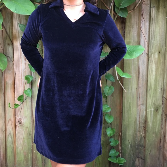 LIMITED AMERICA VINTAGE NAVY BLUE VELVET DRESS - Picture 1 of 5