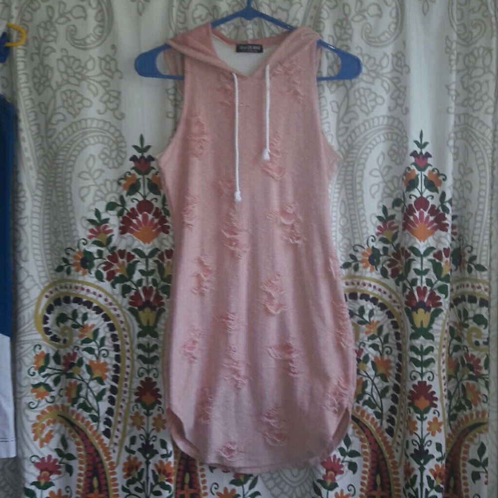 Dusty pink distressed hoodie dress