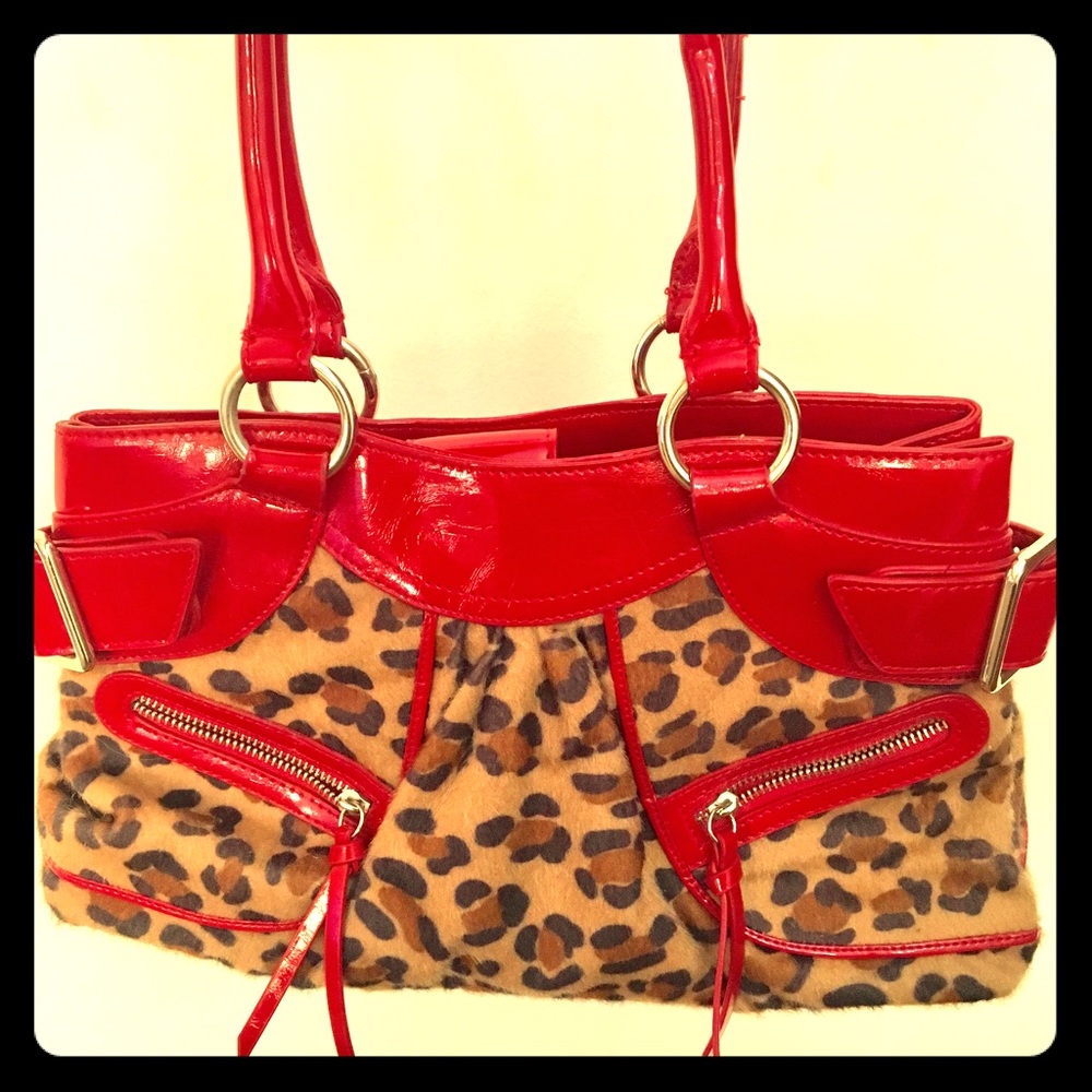 Leopard print and faux leather purse