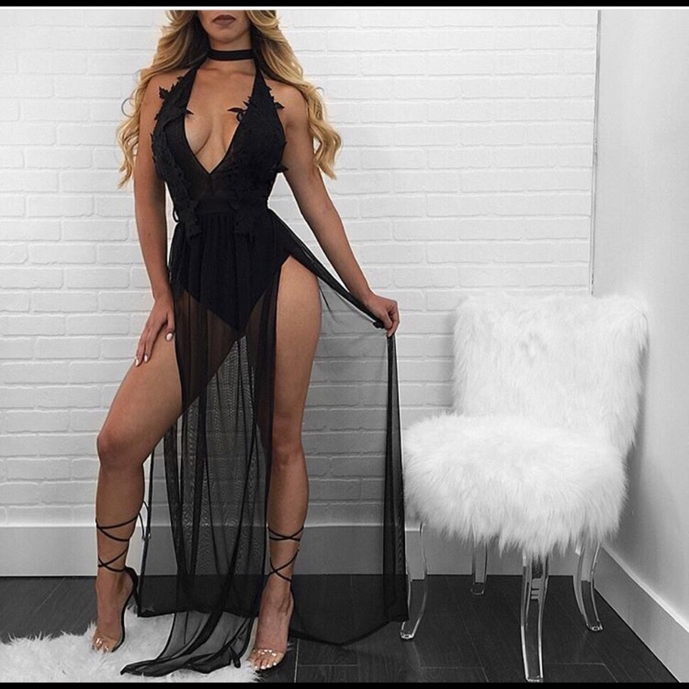 Sheer overlay maxi dress