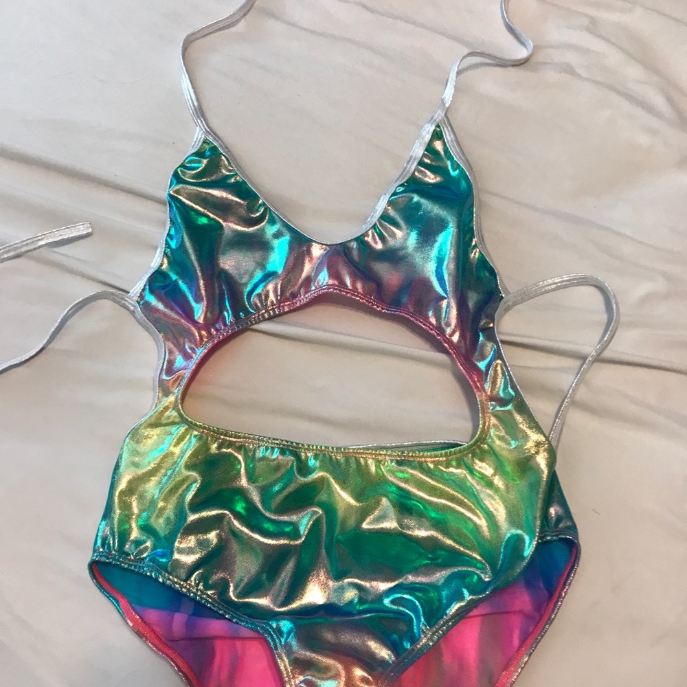 Rave with mi gente holographic rave bodysuit