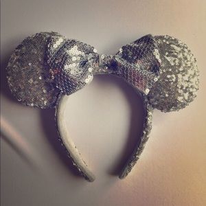 Silver sequined Minnie Mouse ears from Disney.