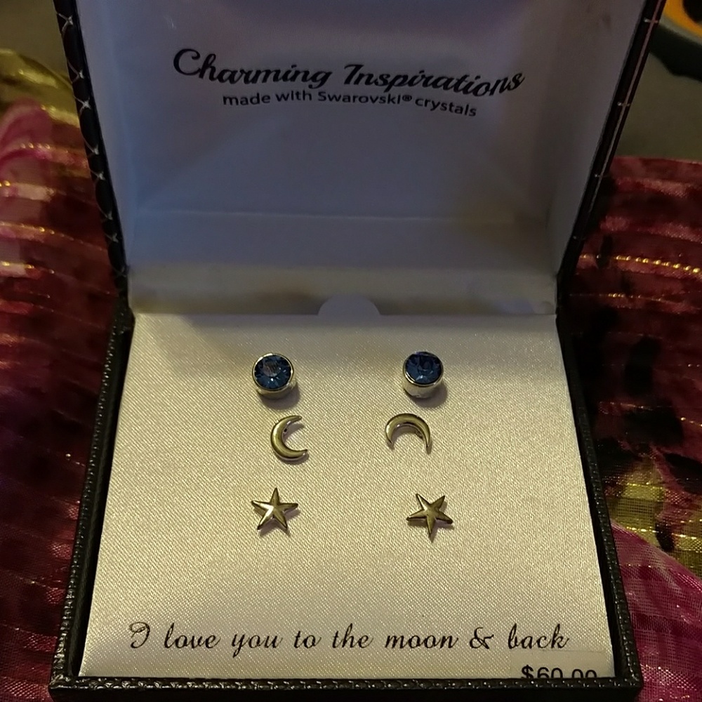 Silver Swarovski Crystal Earrings 3 Pair NWT