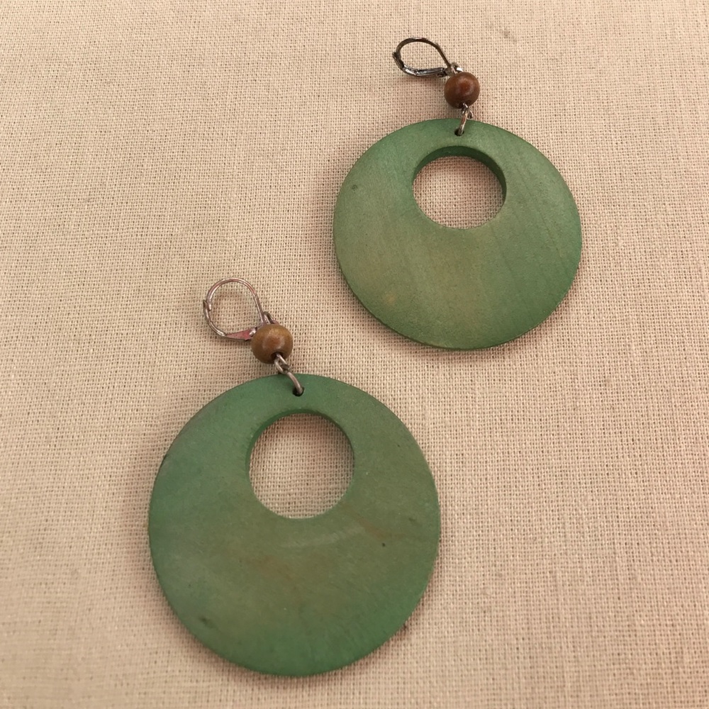 Green Wood Earrings