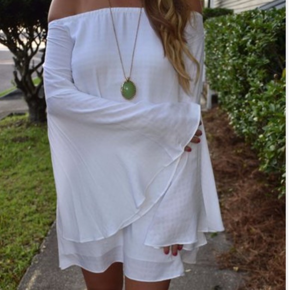 White off shoulder dress with bell sleeves - Picture 3 of 4
