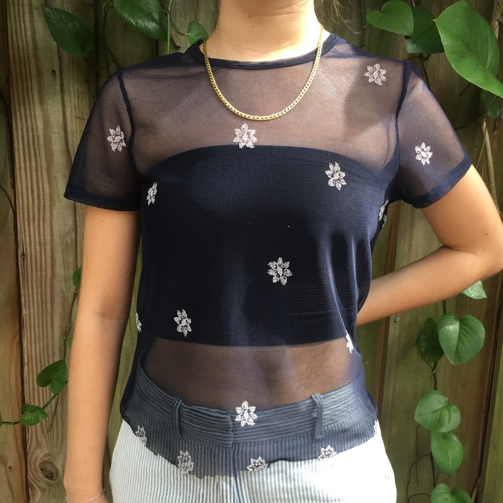 SHEER NAVY BLUE CROP TOP
