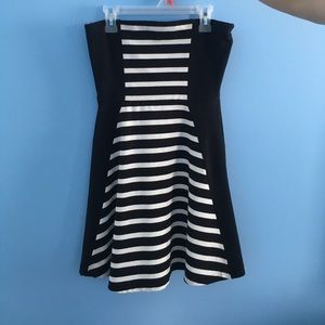 black and white stripe strapless mini dress