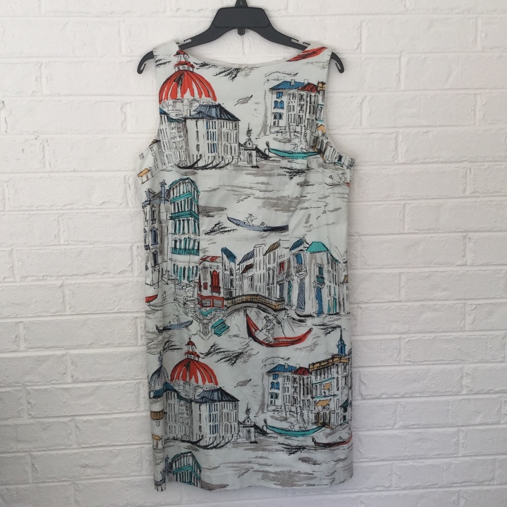 Leslie Fay Venice-print lined cotton shift dress