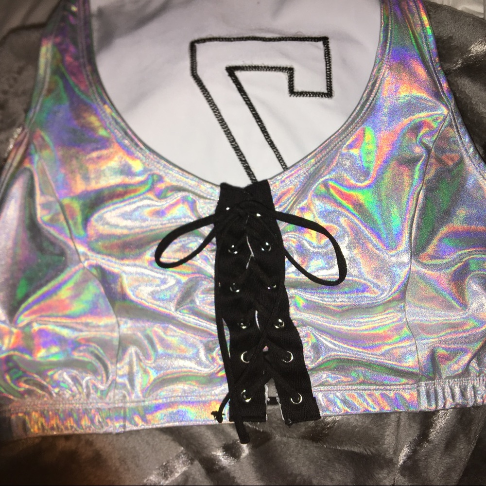 Lace up holographic rave top
