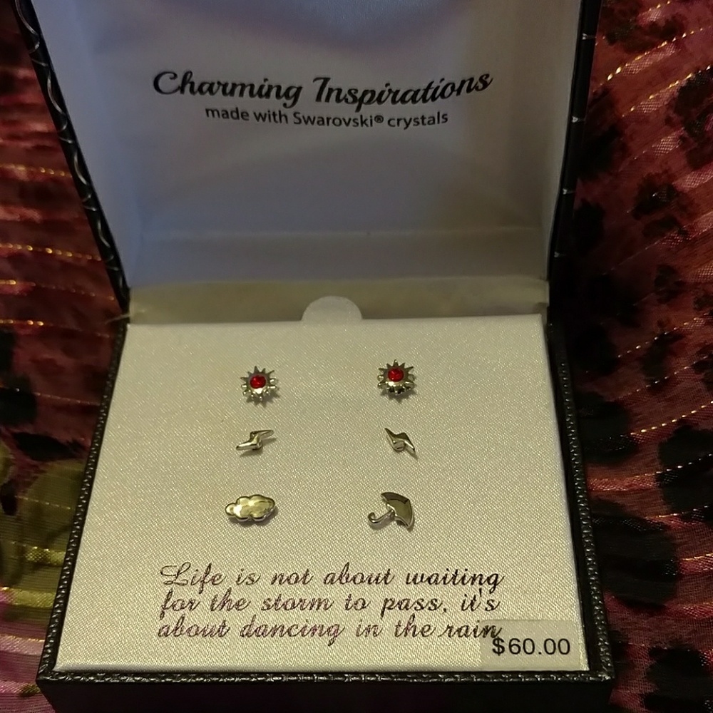 Silver Swarovski Crystal Earrings 3 Pair NWT