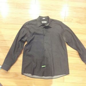 Black Patterened Calvin Klein Men's Button Down