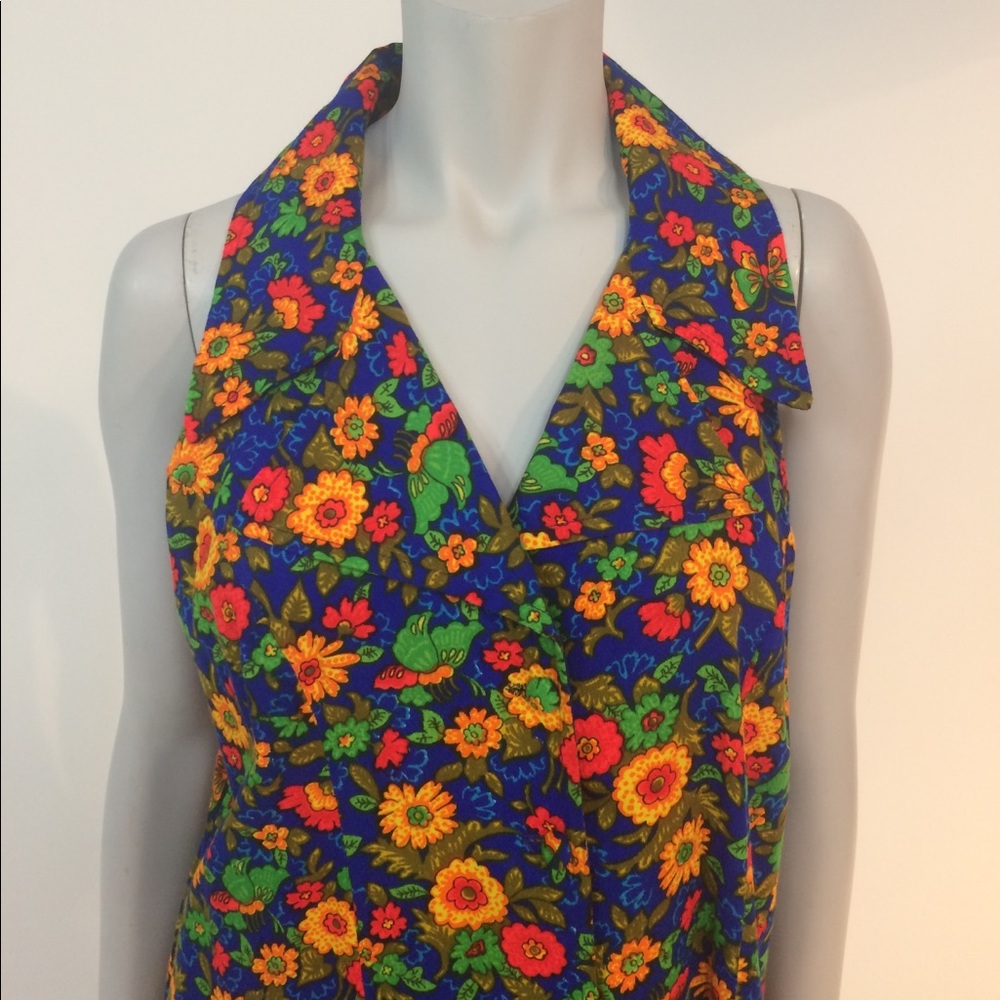 SaleVintage 70's dress maxi slit halter 12 - Picture 2 of 7