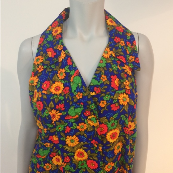 SaleVintage 70's dress maxi slit halter 12 - Picture 2 of 7