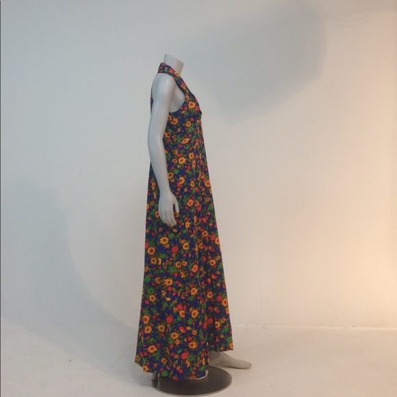 SaleVintage 70's dress maxi slit halter 12 - Picture 4 of 7