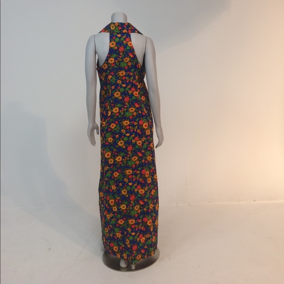 SaleVintage 70's dress maxi slit halter 12 - Picture 6 of 7