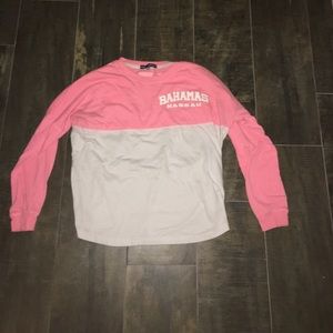 Nassau, Bahamas long sleeve pink and whit shirt