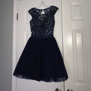 navy Sherri Hill cupcake style homecoming dress