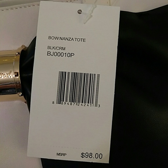 Hold Betsey johnson  bow nanza tote blk cream NWT - Picture 4 of 8