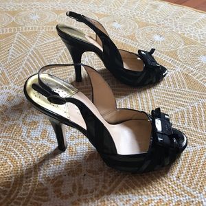 Cole Haan Open Toe Leather Bow Heels