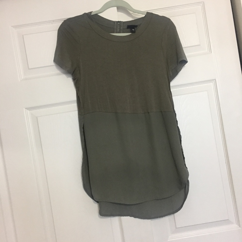 Olive green sheer block tee with zipper detail