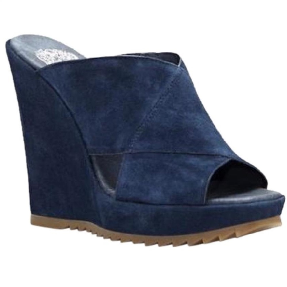 Vince Camino Garton-Lug Sole Suede Navy Wedge