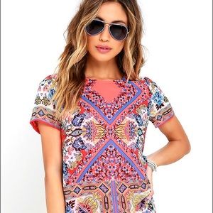 LULU*S SANGRIA CORAL PINK TILE PRINT SHIFT DRESS