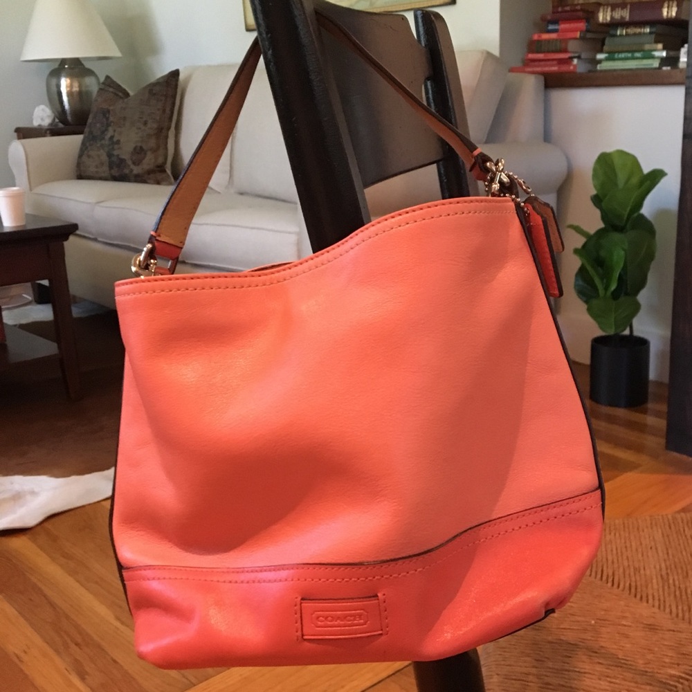 Coral leather coach purse optional cross body