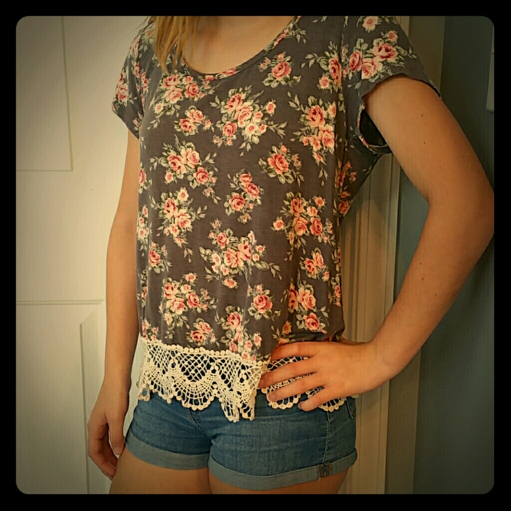 Gray floral top