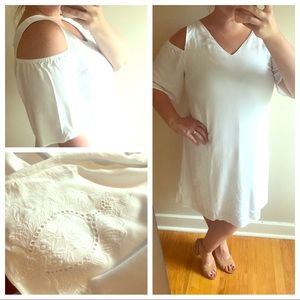 Mossimo White Cold Shoulder Embroidered Dress