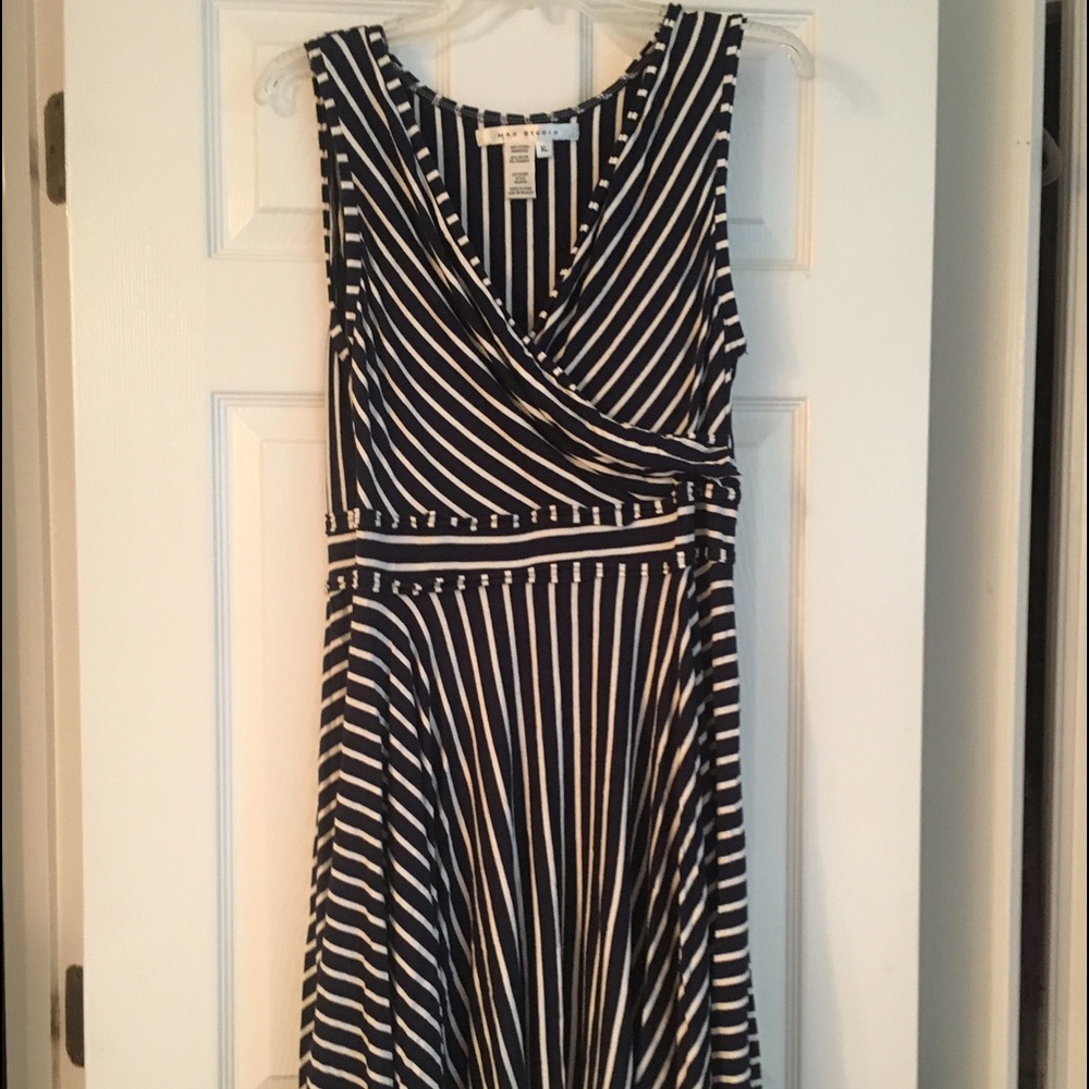 Navy/white striped cotton dress by Max Studio