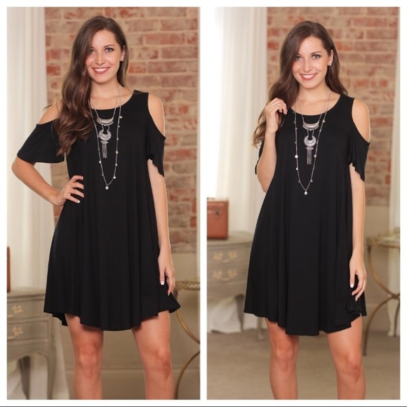 💙 LAST ONE 💙 Black Cold Shoulder Dress - Picture 3 of 4