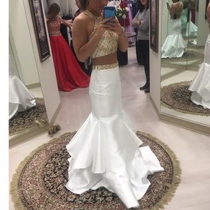 Gold and White 2-Piece Prom Dress