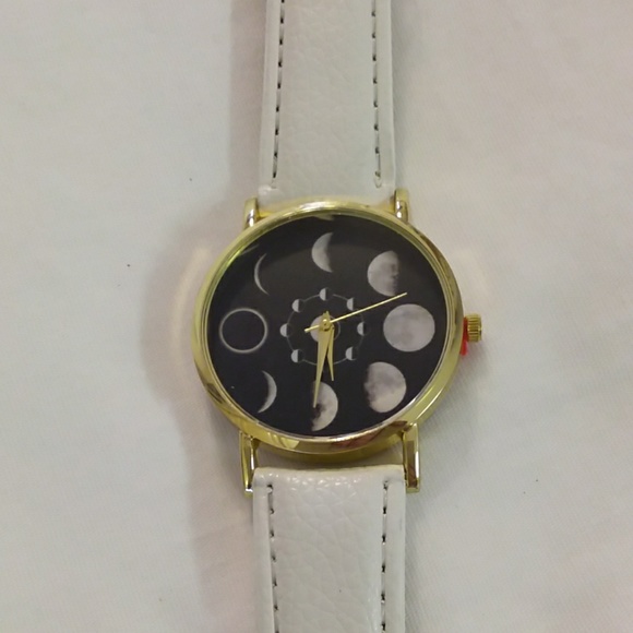 Solar moon phase lunar eclipse watch, white - Picture 2 of 7