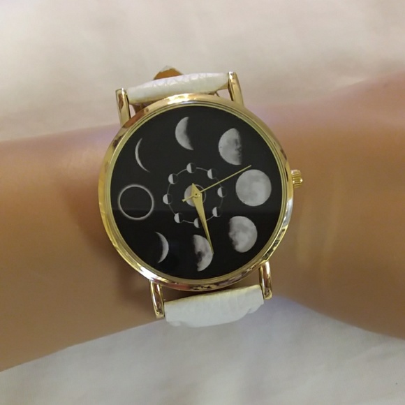 Solar moon phase lunar eclipse watch, white - Picture 4 of 7